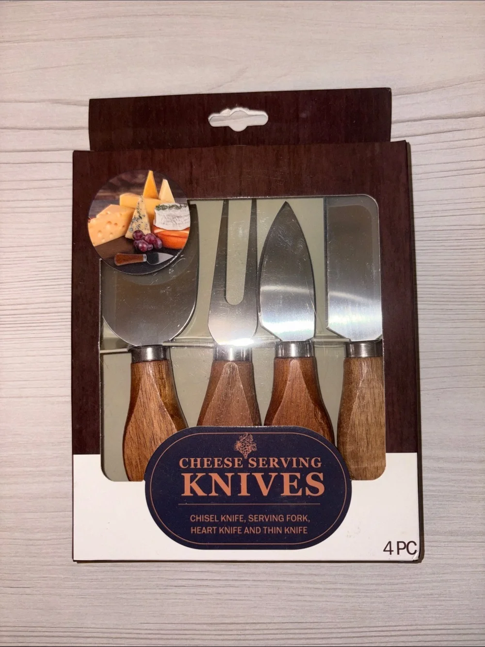 Cheese Serving Knives Set with Wood Handles - 4 Pc